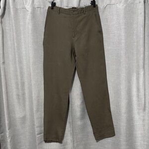 ZARA Linen Pants-M-Olive-Zip Front-Elastic Rear Waist-Hidden Waist Ties-Pockets